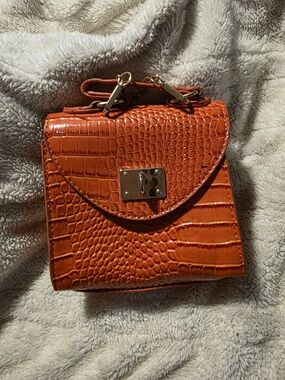 Orange Croc-Embossed Mini Top-Handle Bag